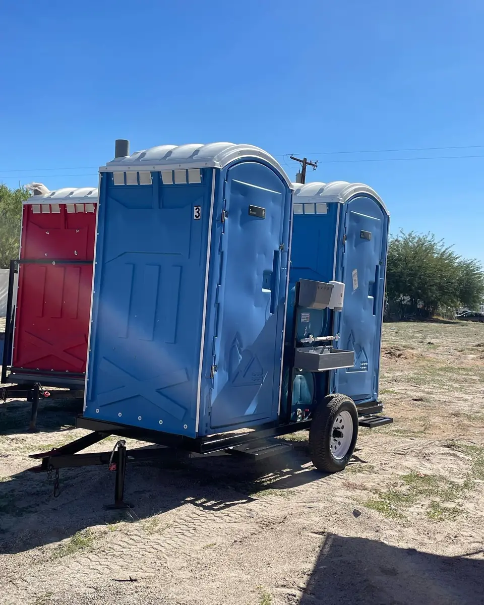 Portable toilets on a delivery trailer