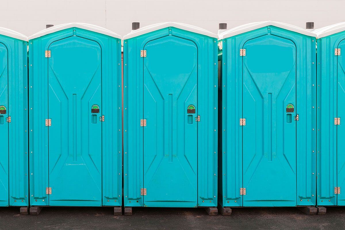 Industrial portable restroom units at a plant in Dothan, Alabama